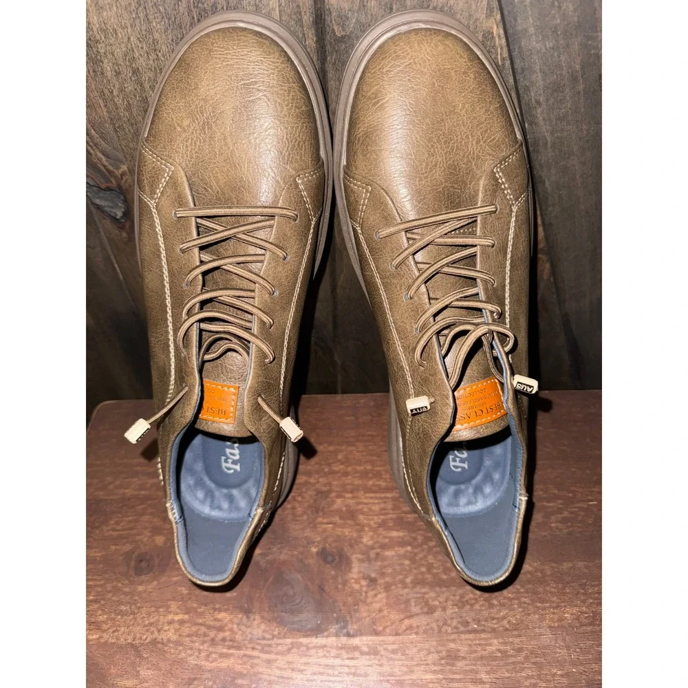 Italian Style Leather Mens Brown 10.5 Oxford Sneakers Size 44 Breathable